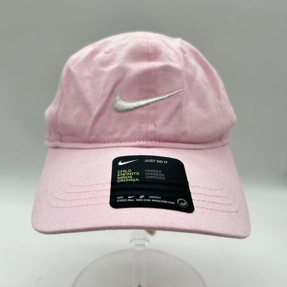 Nike‎ Pink Foam Childrens Youth Adjustable Baseball Cap  Silver Swoosh Logo NEW - Picture 1 of 10